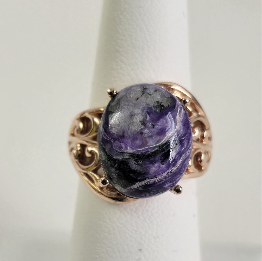 Sterling Silver 925 Charoite Gold Ring